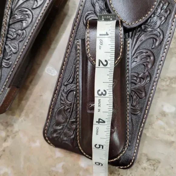 Longhorn Leather Phone Holstor With Knife Sheath & Belt Clip Sz LARGE 7x4